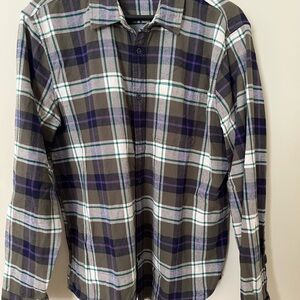 Gap Plaid Flannel Button-Up Shirt in Olive, Purple & White Size L EUC